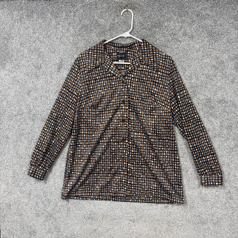 Vintage 70s Mynette Blouse 18 Brown Mod Geometric ILGWU Disco Retro Secretary